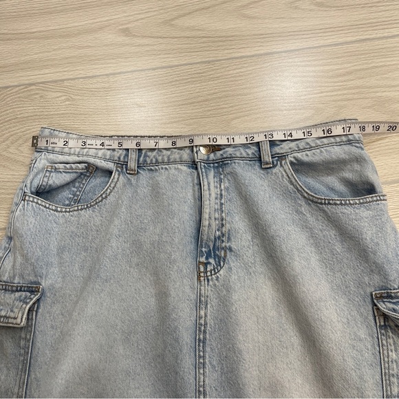 Broadway 38 Denim Light Wash Cargo Midi Front Slit Blue Denim Skirt Size 14 - Picture 7 of 11